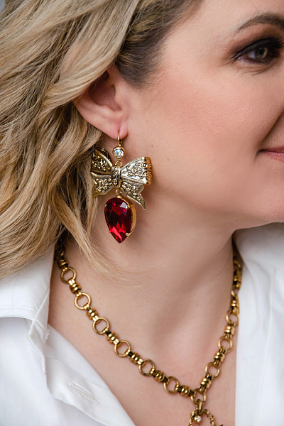 Серьги Банты (кристалл красный, 7,5х4,6 см, 32 гр) Италия Claudio Canzian 002 02 300