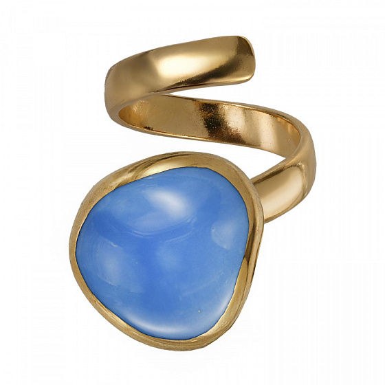 картинка Кольцо (керамика голубой, г/п: золото,размер регул.1.8х1.8 см) Испания 01901004 ювелирный  магазин Калина являющийся официальным дистрибьютором в России 