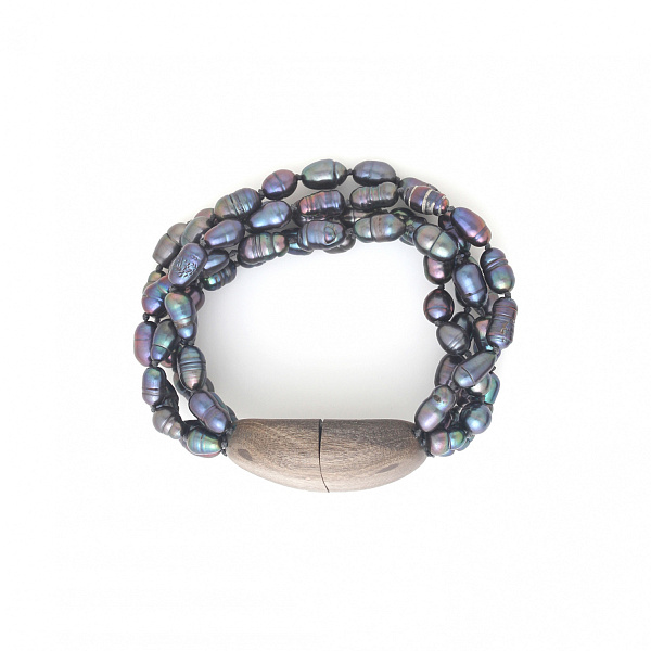 Браслет Pebble bea (Жемчуг, эбеновое дерево, до 18р., на магните) 13-44323 Франция Nature Bijjoux 