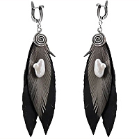 Серьги (Кожа, жемчуг, г/п:родий) SI40 0013-09a Uvelina