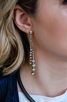 Серьги (кристаллы белый опал, г/п: золото, 8,8х1 см, 10 гр) Италия Claudio Canzian 002 02 361