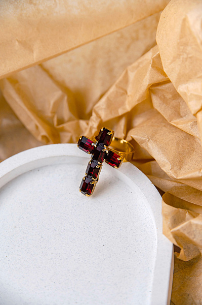 Кольцо Крест (кристаллы красные, 3,2х2,2 см) Италия Claudio Canzian 002 01 509