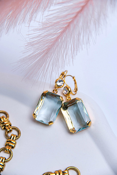 Серьги (Баварское стекло, голубой , прозрачный кристалл) Италия  Claudio Canzian 002 02 069