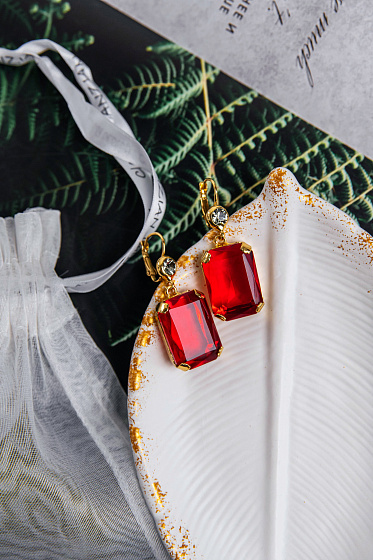 картинка Серьги (Баварское стекло, кристалл красный, графит) Италия  Claudio Canzian 002 02 069 ювелирный  магазин Калина являющийся официальным дистрибьютором в России 