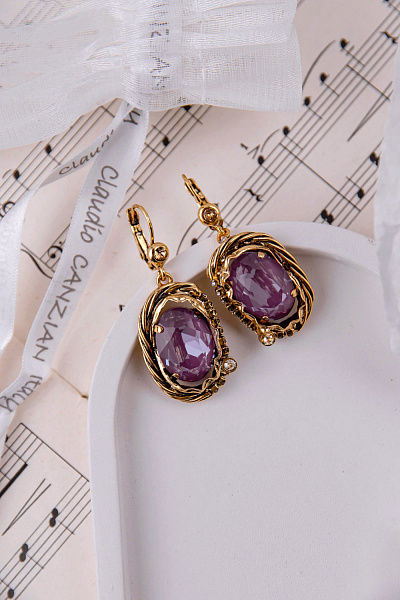 Серьги Клавдия (кристалл орхидея, медовый, 4,8х2 см, 18 гр) Италия Claudio Canzian 002 02 237