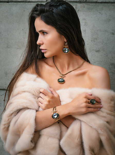 Браслет Карина (кристалл графит, 3х2,3см, 16,5-22см, регулируется) Италия Claudio Canzian 002 04 132