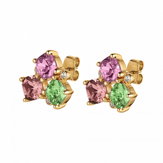 картинка Серьги (кристалл розовый, зеленый, г/п: золото) Дания DYRBERG/KERN 420101 ювелирный  магазин Калина являющийся официальным дистрибьютором в России 