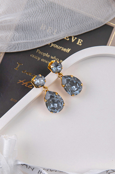 Серьги (кристалл серый с голубым блеском, 2,8х1,3 см) Италия  Claudio Canzian 002 02 558