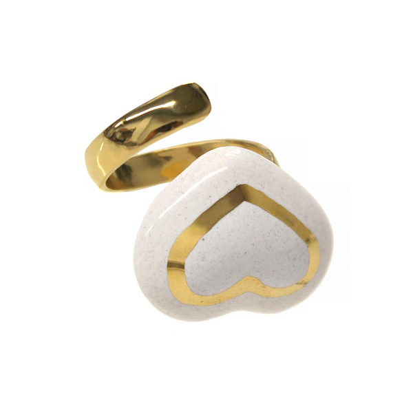 Кольцо Сердце (керамика белый, г/п: золото,размер регул.2.3х1.9 см) Испания 01901024