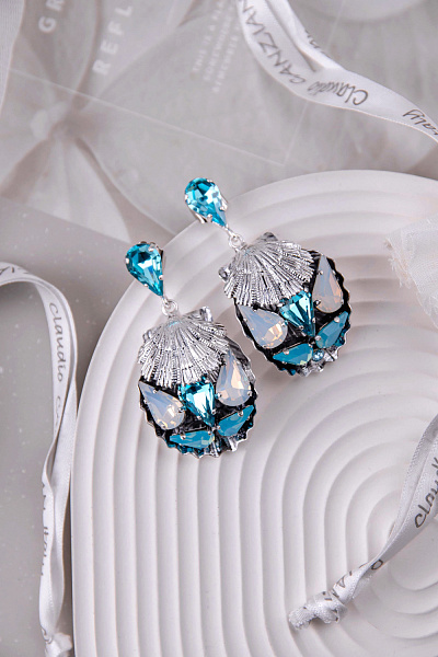 Серьги Круиз (кристаллы бирюзовые, белый опал 5,1х2,8 см, 21 гр.) Италия Claudio Canzian 002 02 798
