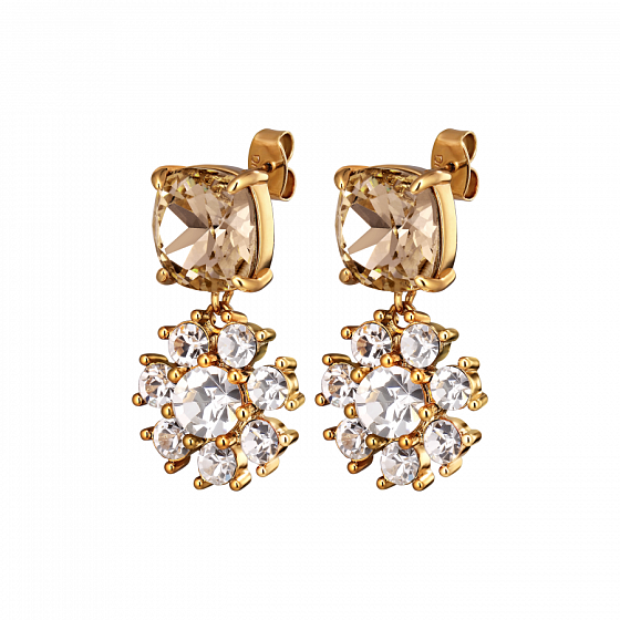 картинка Серьги POPPY (кристалл медовый, прозрачный, г/п: золото, 3.2х1,8 см) Дания DYRBERG/KERN 470118 ювелирный  магазин Калина являющийся официальным дистрибьютором в России 