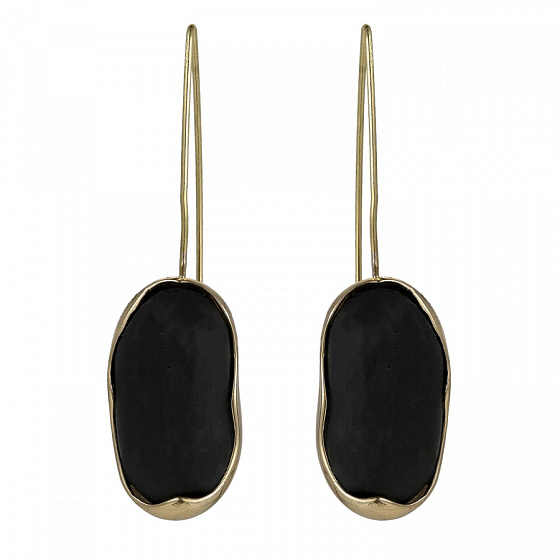 картинка Серьги (ювелирная смола черная, г/п: золото, 6,6х1,7 см, 16 гр.) Греция Kalliope 002 02 060 ювелирный  магазин Калина являющийся официальным дистрибьютором в России 