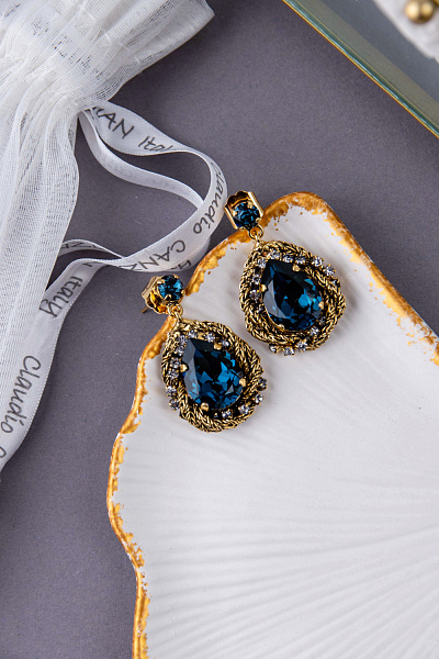 Серьги Франческа (Кристалл цвета сапфир, 3,8Х2,2см, 17 гр.) Италия Claudio Canzian 002 02 542
