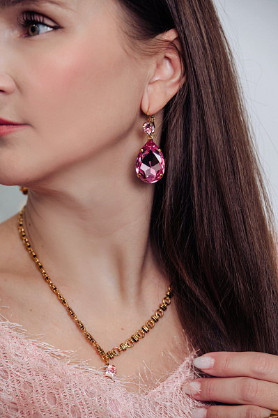 Серьги Капля б. (кристалл розовый, 5х2 см, 20гр.) Италия  Claudio Canzian 002 02 321