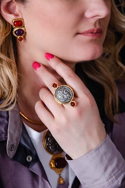 Кольцо (сердолик, г/п: золото, серебро, 5х3 см, регулируется) Франция Philippe Ferrandis LOU51