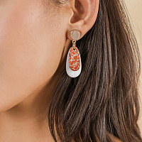 Серьги Milano (яшма,песок,перламутр,раковина,4 см, г/п: золото) 12-90184 Франция Nature Bijjoux