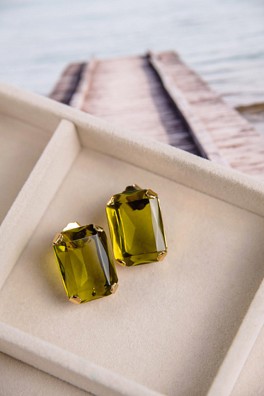 картинка Серьги (Баварское стекло, бутылочный, 2,5х1,5см) Италия  Claudio Canzian  002 02 727 ювелирный  магазин Калина являющийся официальным дистрибьютором в России 