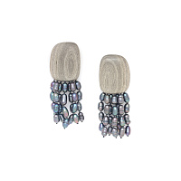 Серьги Pebble bea (Жемчуг, эбеновое дерево 3,5х2.5х8 см) 12-90370 Франция Nature Bijjoux 