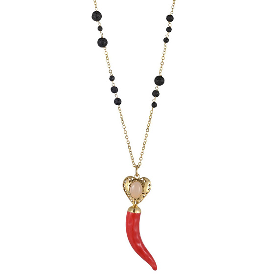 картинка Колье Перчик (Розовый кварц, вулканическая лава, керамика, 8.5х1.9 см, 76 см) 011 05 175 Италия Bane ювелирный  магазин Калина являющийся официальным дистрибьютором в России 