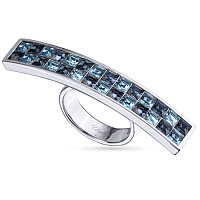 Кольцо Квадро (кристаллы джинс, аквамарин, г/п: родий, р.18 регулир.) SW00 0055R-047R2-8