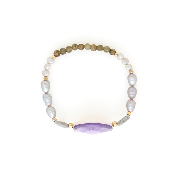 Браслет Lavender (раковина Placuna,жемчуг,лабрадорит, до 19 р) 13-44151 Франция Nature Bijjoux