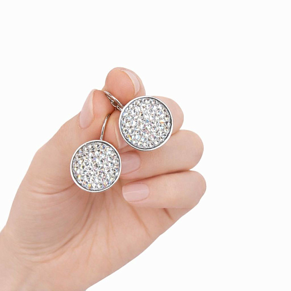 Серьги Iren, 15 mm, бриллиантовый, г/п: родий, 5540-5254-7016 Чехия Anabel Crystal