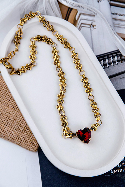 Колье Сердце (кристалл красный, 49 см, 0.7 см.,1,6х1,4 см) Италия Claudio Canzian 002 05 835