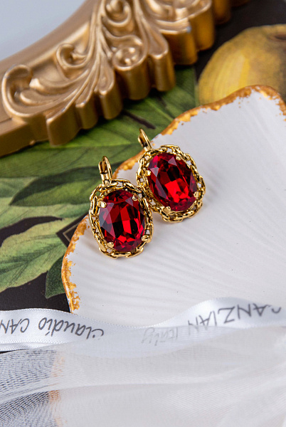 Серьги (Кристалл красный, 3х1,9 см, 12 гр.) Италия Claudio Canzian 002 02 822