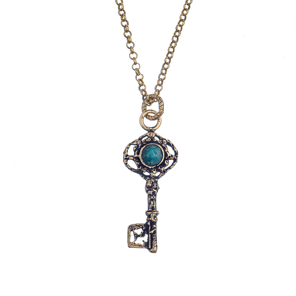 Колье, подвеска-ключ (изумруд, г/п: золото, 45+5 см) AL2502-C38EP24, Италия ALCOZER&J