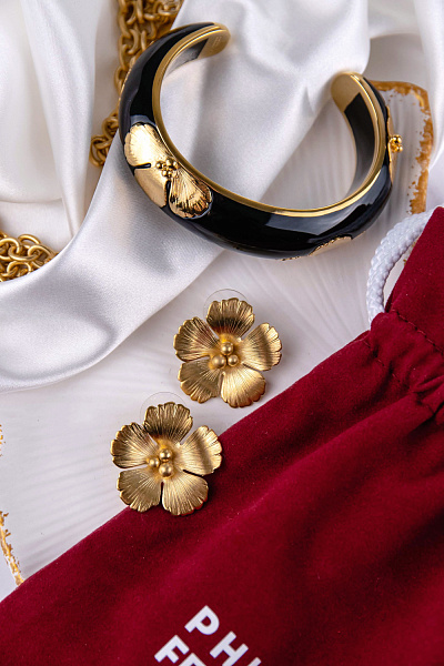 Серьги (золото 24к, 2.7х2.7 см) Франция Philippe Ferrandis MAGNOLIA