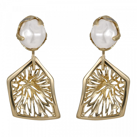 картинка Серьги (искуственный жемчуг, г/п: золото, 5х2,2 см) Греция Kalliope 002 02 069 ювелирный  магазин Калина являющийся официальным дистрибьютором в России 