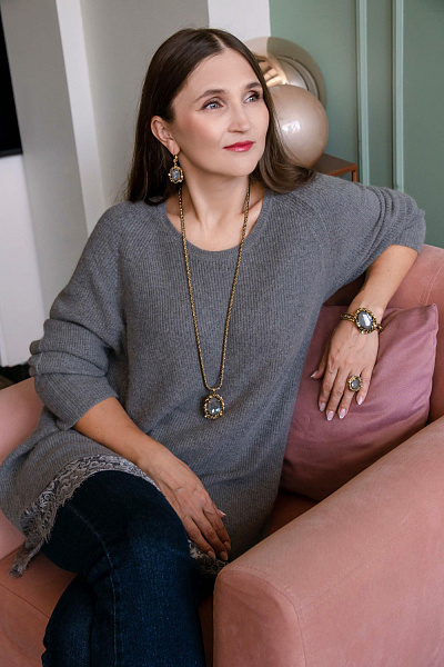 Серьги Анастасия (кристалл серый с гол.блеском, 4,5х2,1 см, 18 гр) Италия Claudio Canzian 002 02 378