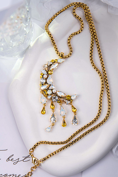 Колье Месяц (Кристалл: лунный, желтый, прозрач., 85см, 10х5 см ) Италия  Claudio Canzian 002 05 707