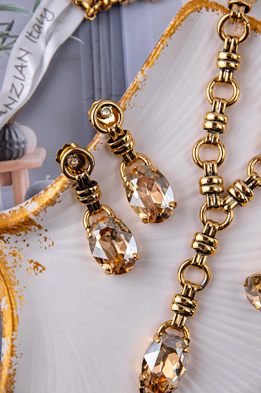 картинка Серьги (медовый кристалл, 4.1х1,3 см, 13 гр.) Италия Claudio Canzian 002 02 313 ювелирный  магазин Калина являющийся официальным дистрибьютором в России 