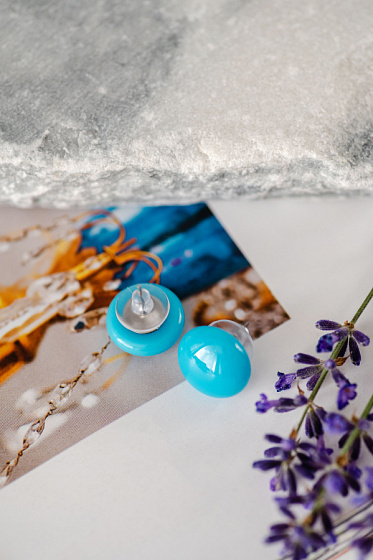 картинка Пусеты М темно-бирюзовый 1,5х1,5 см Италия ENZO BENZO  ювелирный  магазин Калина являющийся официальным дистрибьютором в России 