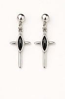 Серьги Ciclon 265600-01 (кристалл черный, г/п: серебро, 4х2 см) Испания Cruz
