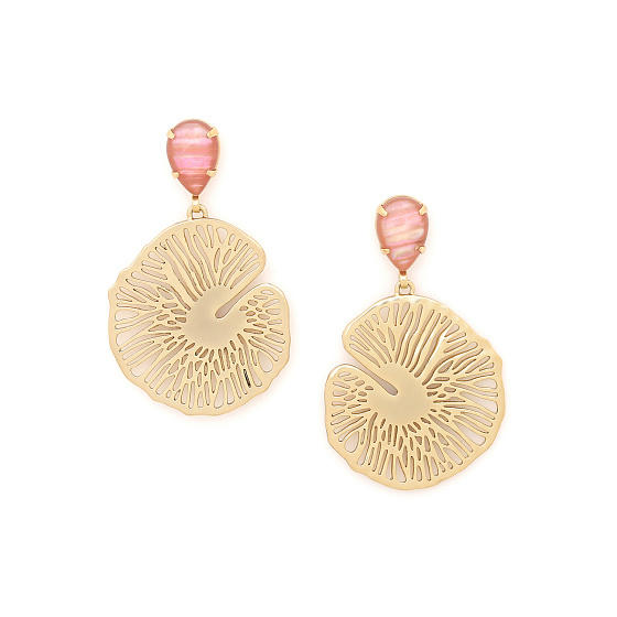 картинка Серьги WATER LILY (кристалл персиковый, г/п: золото,16,35 гр,5 см) 12--32092 Франция Ori-Tao ювелирный  магазин Калина являющийся официальным дистрибьютором в России 