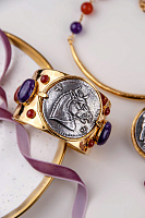 Браслет (сердолик, аметист, г/п: золото, 4.5 см, до 16.5 см) Франция Philippe Ferrandis LOU41