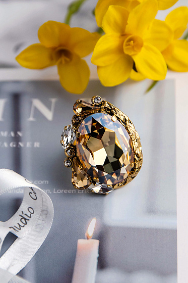 картинка Кольцо Маркиза (кристалл медовый прозрачный, 4х3.2 см) Италия Claudio Canzian 002 01 168 ювелирный  магазин Калина являющийся официальным дистрибьютором в России 