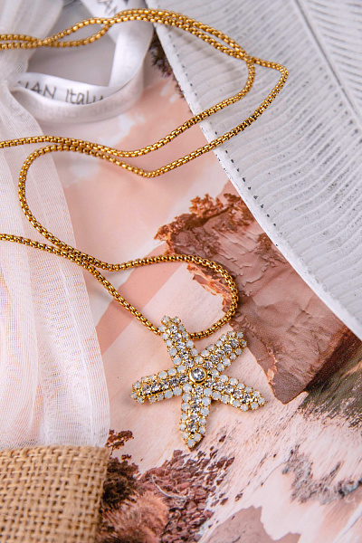 Колье (кристалл белый опал, прозрачный, 3,7х3,2 см, 82 см) Италия Claudio Canzian 002 05 808