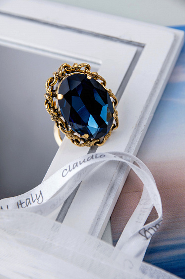 картинка Кольцо (Кристалл синий, 3,5х2,7 см, регулируется) Италия Claudio Canzian 002 01 563 ювелирный  магазин Калина являющийся официальным дистрибьютором в России 