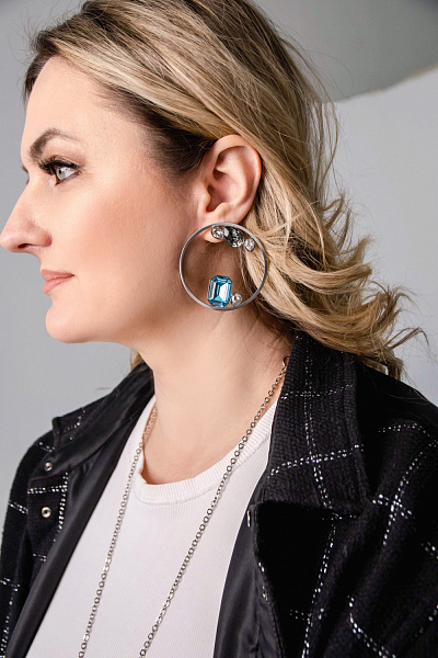 Серьги Sameera (кристаллы голубые, прозрачные, г/п: серебро, d 5 см) Katerina Vassou KV25.2-308362S
