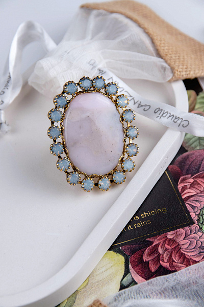 Кольцо (агат, кристаллы лунные  5.4х4,5 см) Италия Claudio Canzian 002 01 209