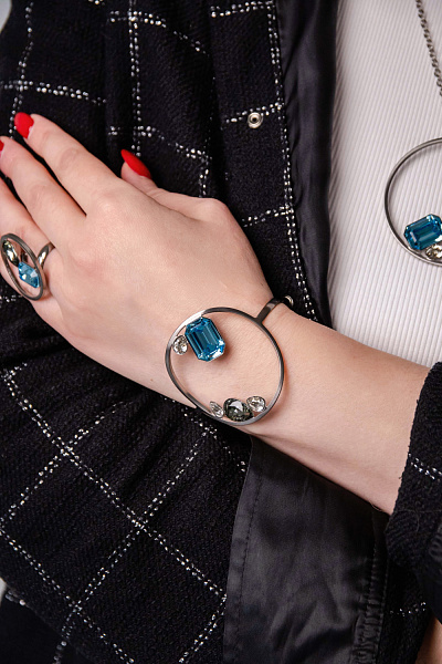 Браслет Sameera (кристаллы голубые, прозрачные, г/п: серебро, d 5.5) Греция K.Vassou KV25.2-30836S