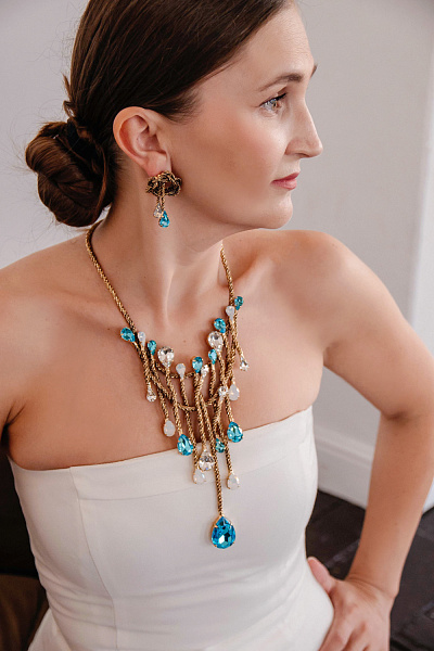 Колье Хромосомы (кристаллы бирюзовые, прозрачные, лунные) Италия Claudio Canzian 002 05 213