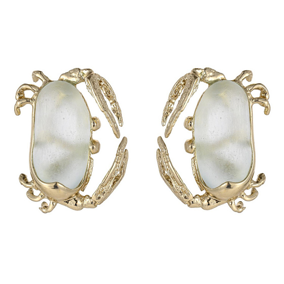 картинка Серьги Краб (ювелирная смола зеленая, г/п: золото, 4х3см, 26 гр.) Греция Kalliope 002 02 104 ювелирный  магазин Калина являющийся официальным дистрибьютором в России 