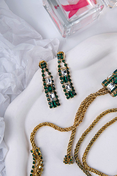 картинка Серьги (кристаллы: зеленые, прозрачные, г/п: золото) Италия Claudio Canzian 002 02 746 ювелирный  магазин Калина являющийся официальным дистрибьютором в России 