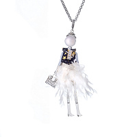 Подвеска (кукла Джиселла в юбке с пайетками и черной жилетке, сереб.) MIA-2504-CL7429 MiAmelie