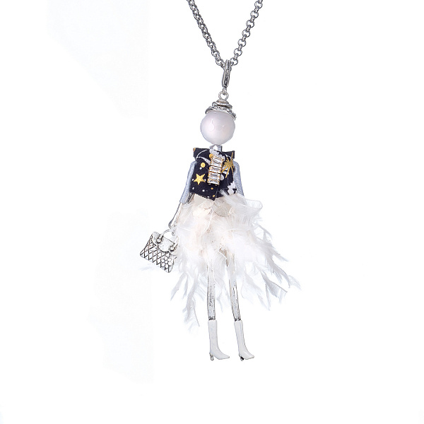 Подвеска (кукла Джиселла в юбке с пайетками и черной жилетке, сереб.) MIA-2504-CL7429 MiAmelie