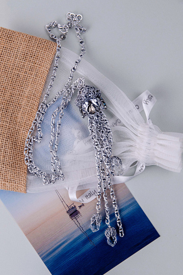 картинка Колье (Кристалл графитовый, прозрачный, цепь 85см, кулон 20Х2,7) Италия Claudio Canzian 002 05 602 ювелирный  магазин Калина являющийся официальным дистрибьютором в России 